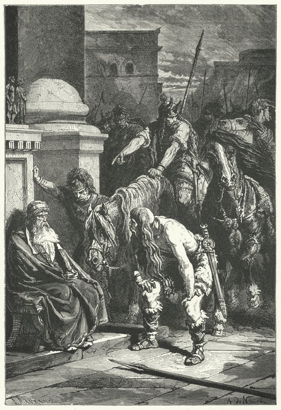 La mort du consul romain Marcus Papirius lors du sac gaulois de Rome, 387 av. J.-C. - Alphonse Marie de (after) Neuville