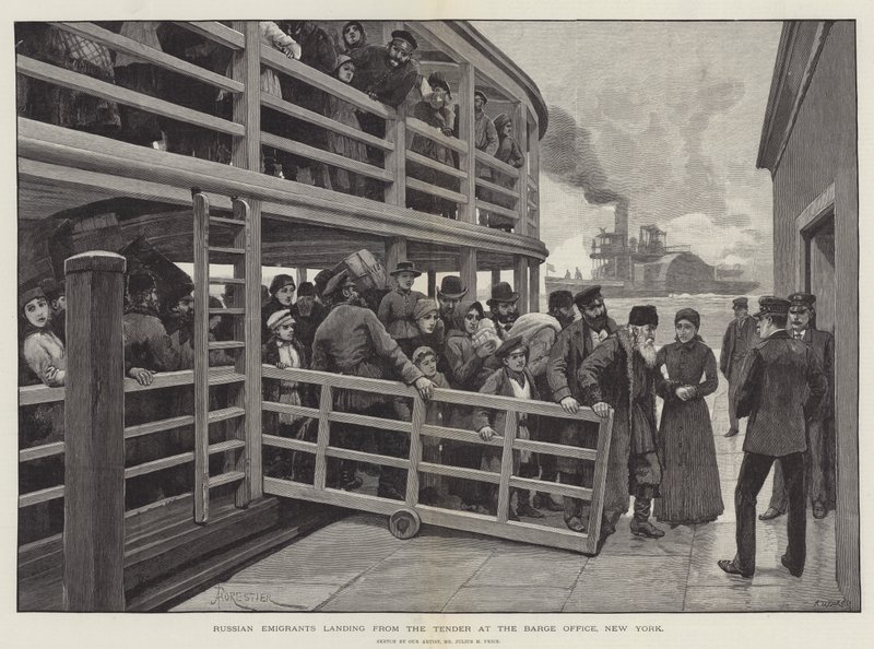Émigrants russes débarquant du Tender au Barge Office, New York - Amedee Forestier