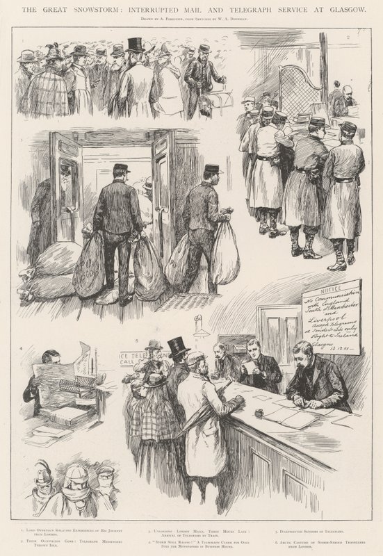 La Grande Tempête de Neige, Service postal et télégraphique interrompu à Glasgow - Amedee Forestier