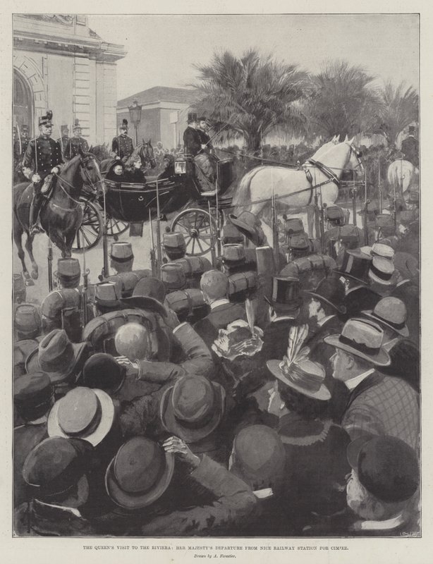 La visite de la reine à la Riviera, départ de Sa Majesté de la gare de Nice pour Cimiez - Amedee Forestier