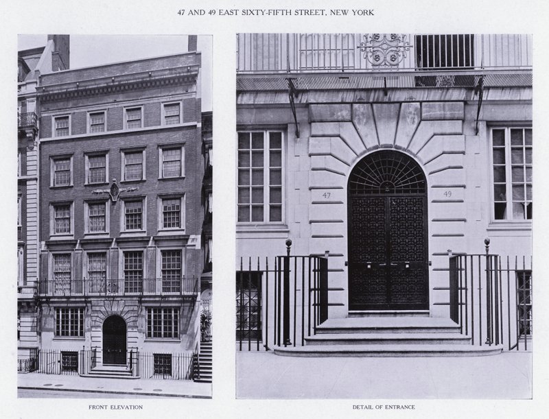 Charles A Platt : 47 et 49 East Sixty-Fifth Street, New York, élévation frontale, détail de l