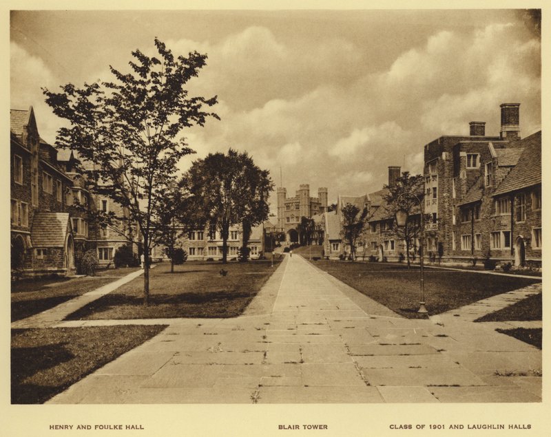 Université de Princeton : Henry et Foulke Hall ; Blair Tower ; Class of 1901 et Laughlin Halls - American Photographer (after)