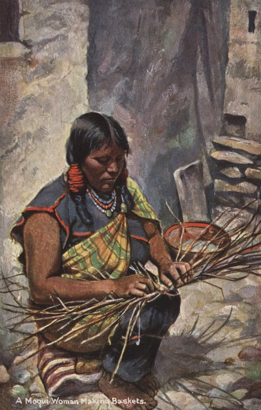 Femme Moqui fabriquant des paniers, Arizona, États-Unis (photo couleur) - American Photographer