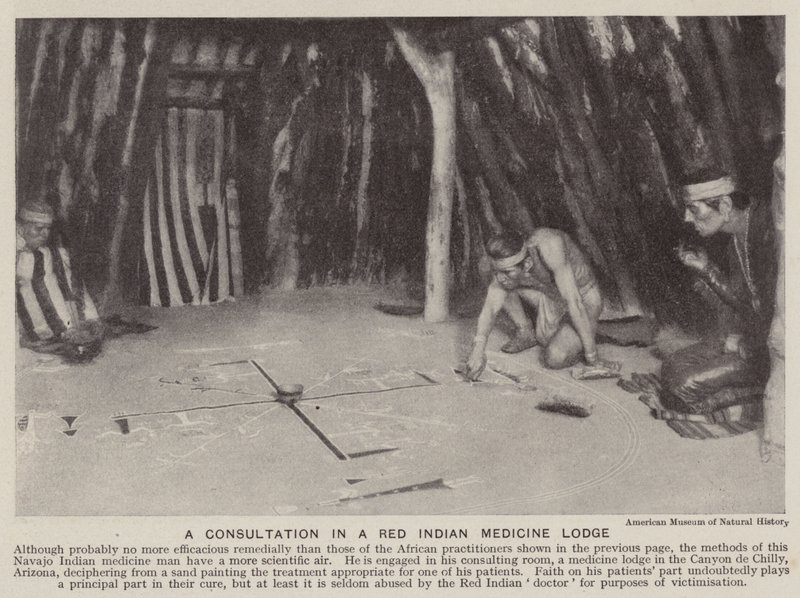 Consultation dans une hutte de médecine des Indiens rouges (photo n/b) - American Photographer