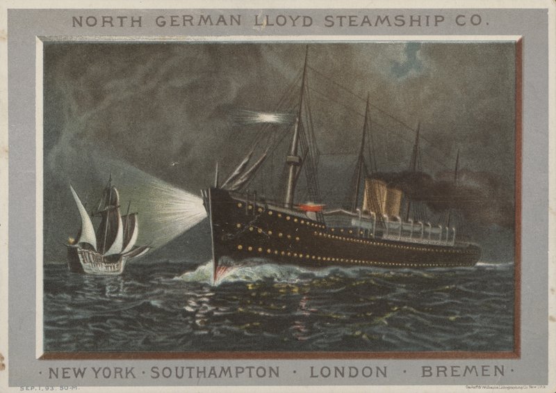 Publicité pour la compagnie de navigation à vapeur North German Lloyd - American School