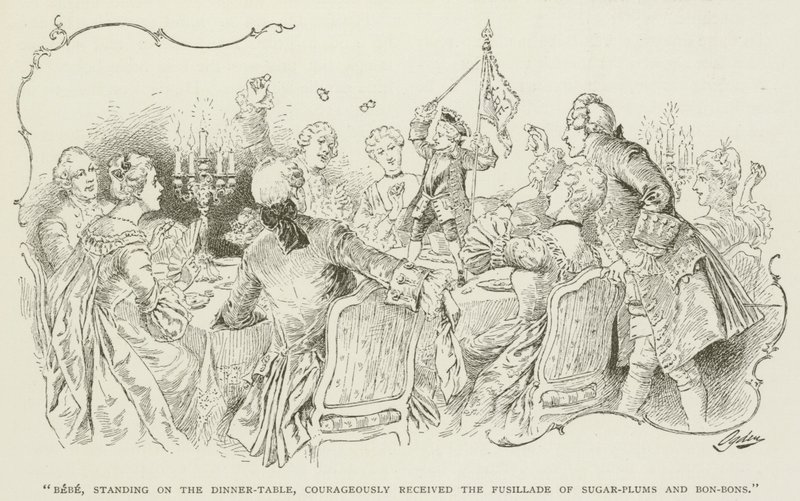 "Bébé, debout sur la table à manger, a courageusement reçu la fusillade de dragées et de bonbons" - American School