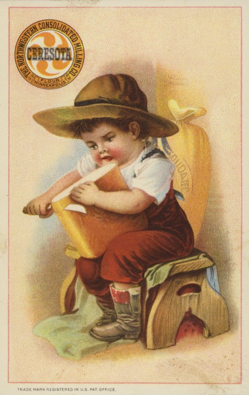 Garçon tranchant une miche de pain - American School
