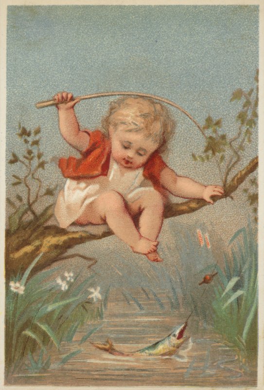 Enfant pêchant dans un ruisseau - American School