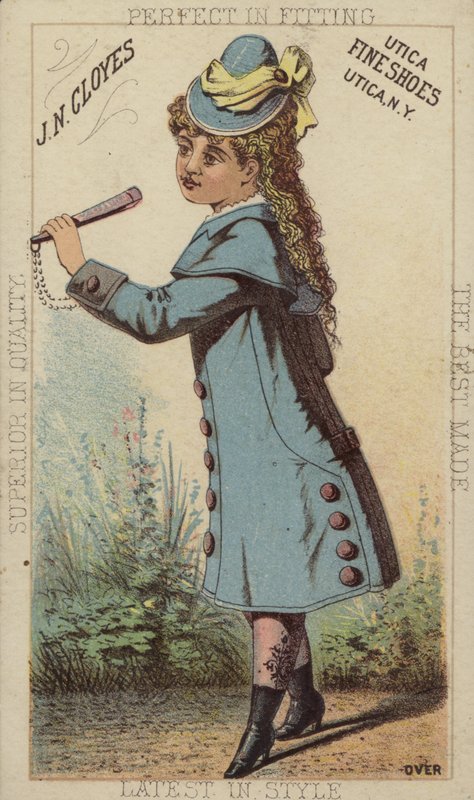 Fille en manteau bleu et bottes - American School