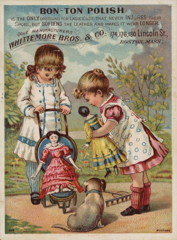 Filles jouant avec des poupées - American School