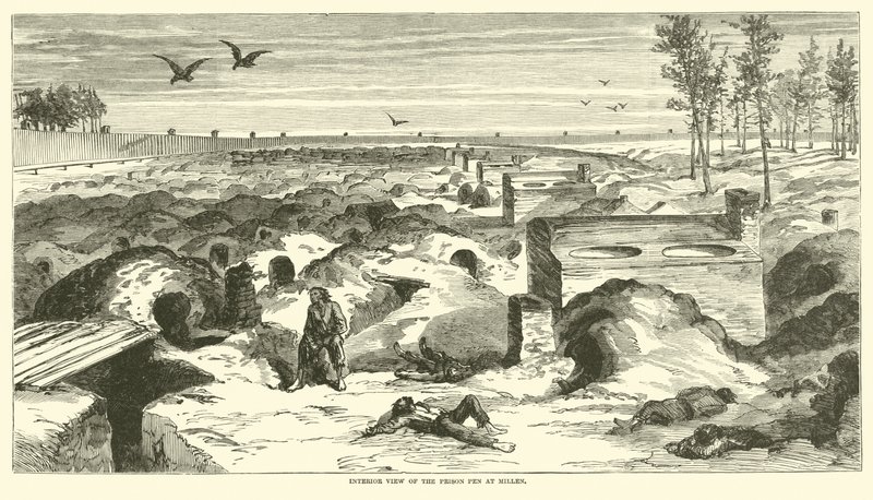 Vue intérieure de la prison de Millen, novembre 1864 - American School