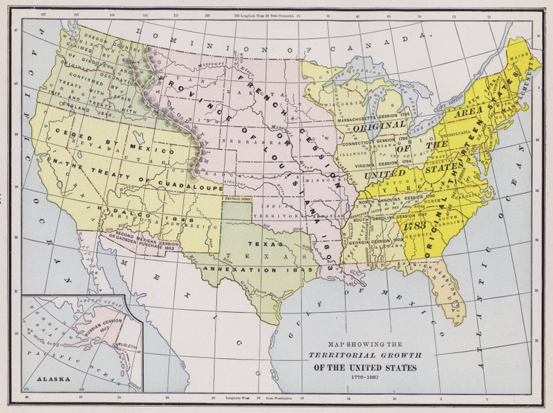 Carte montrant la croissance territoriale des États-Unis - American School