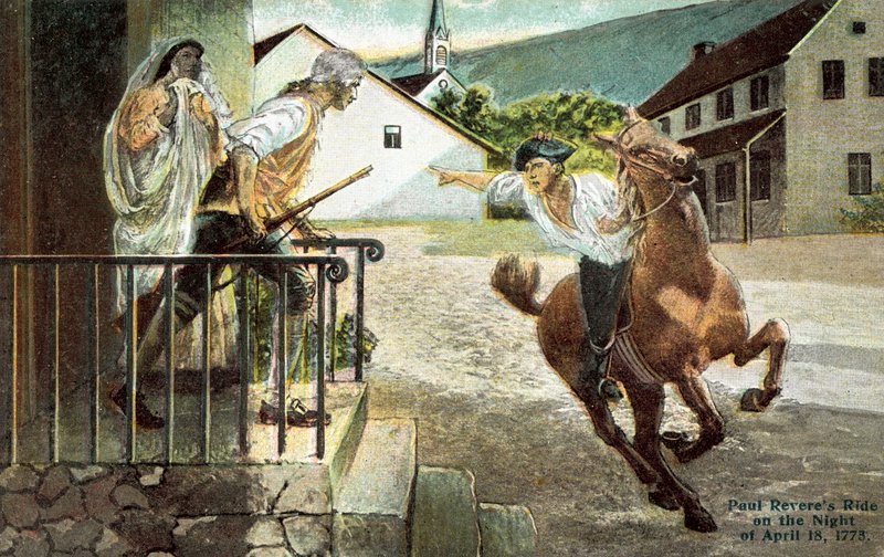 La chevauchée de Paul Revere dans la nuit du 18 avril 1773 - American School