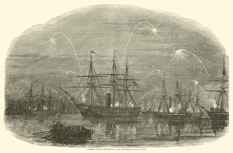 La flotte de Porter célébrant la capture de Fort Fisher, janvier 1865 - American School