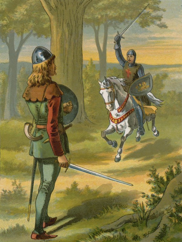 Robin des Bois arrête le chevalier en armure noire - American School