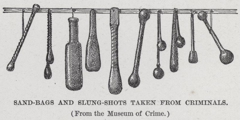 Sacs de sable et coups de poing américains pris aux criminels (lithographie) - American School