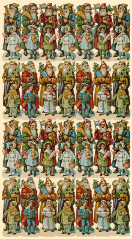 Père Noël avec des enfants, feuille de figures - American School
