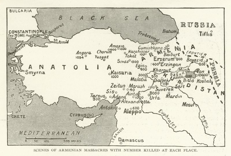 Scènes de massacres arméniens avec le nombre de tués à chaque endroit - American School