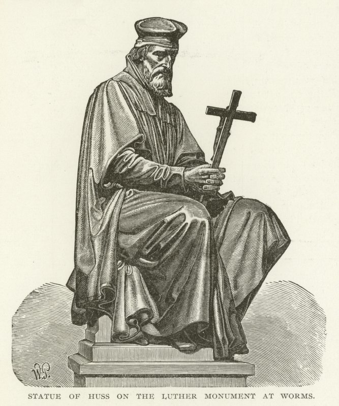 Statue de Jan Hus sur le monument de Luther à Worms - American School