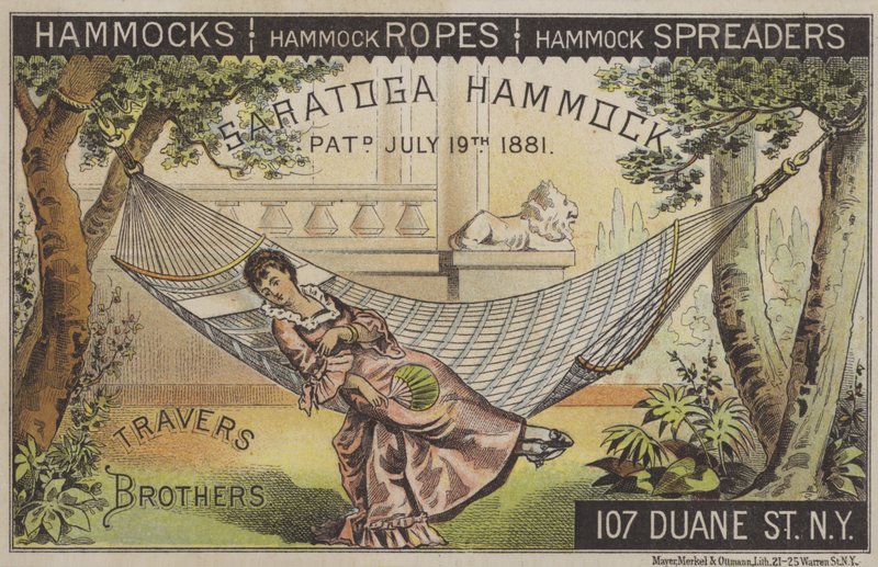 Femme allongée dans un hamac avec un éventail chinois - American School