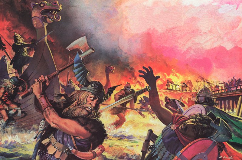 Paris attaqué par les Vikings (lithographie couleur) - Andrew Howat