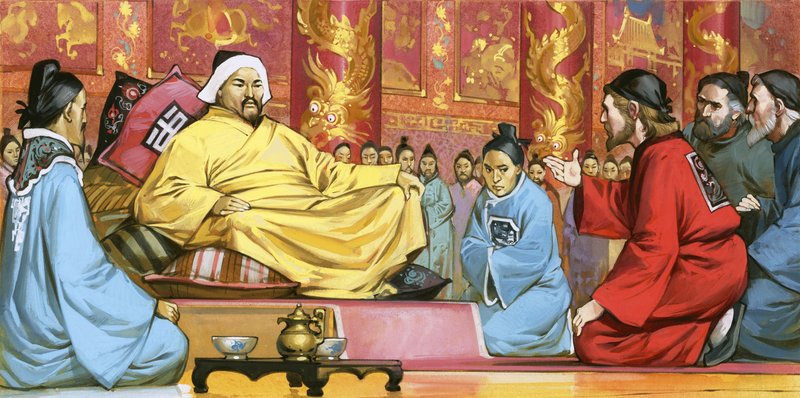 Marco Polo à la cour de Kublai Khan, 20e siècle (gouache sur papier) - Angus McBride