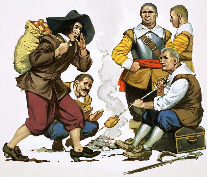 Le prince Rupert, déguisé en vendeur de pommes, entre dans le camp de Cromwell - Angus McBride