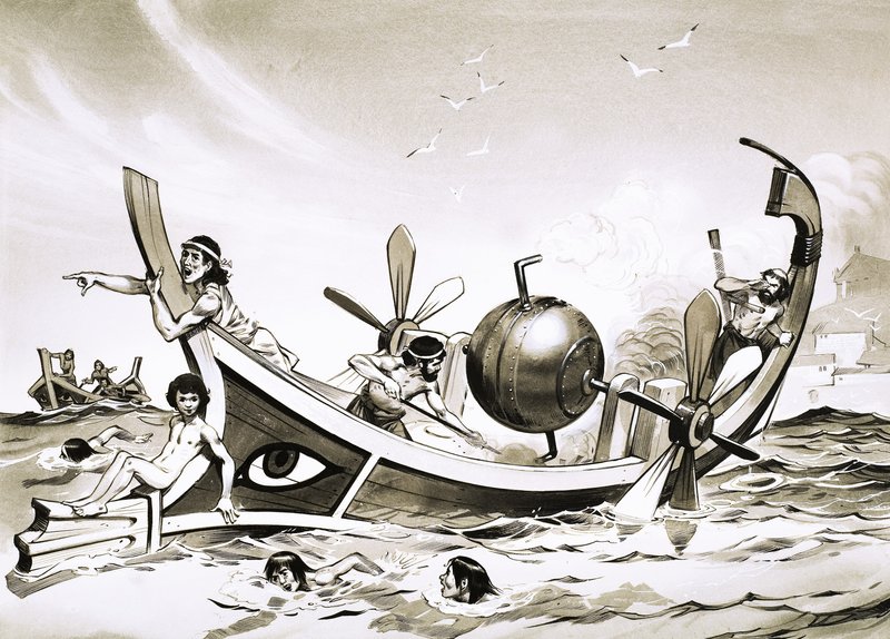 Bateau expérimental égyptien non identifié avec des pagaies à vapeur - Angus McBride