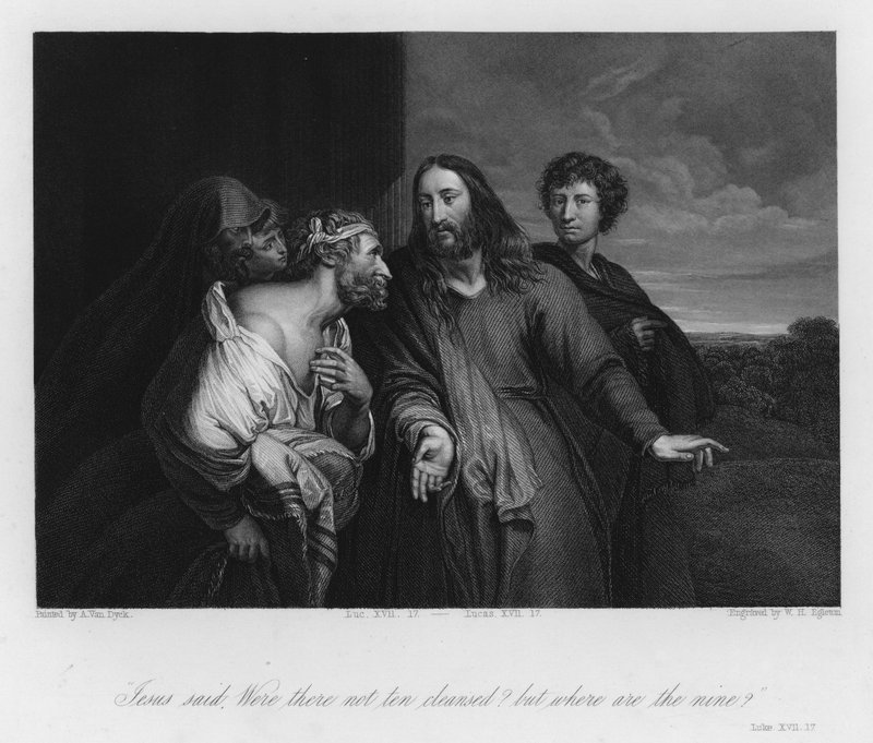 Le lépreux glorifiant Dieu, Luc XVII - Anthony van (after) Dyck