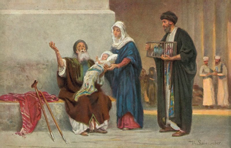 Marie et Joseph présentant le bébé Jésus à Siméon - Anton Robert Leinweber