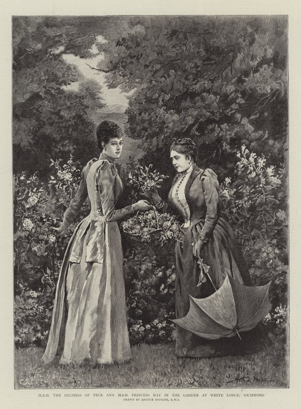 SAR la duchesse de Teck et SHS la princesse May dans le jardin de White Lodge, Richmond - Arthur Hopkins