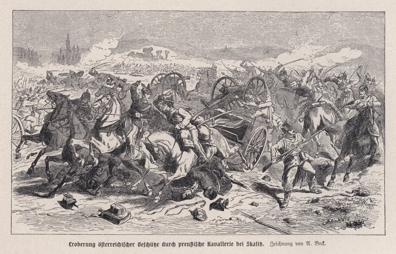 Canons autrichiens capturés par la cavalerie prussienne à la bataille de Skalitz, Bohême, guerre austro-prussienne - Augustus J. Beck