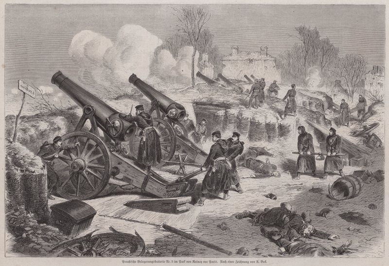 Batterie de siège prussienne dans le parc de Le Raincy pendant le siège de Paris, guerre franco-prussienne - Augustus J. Beck
