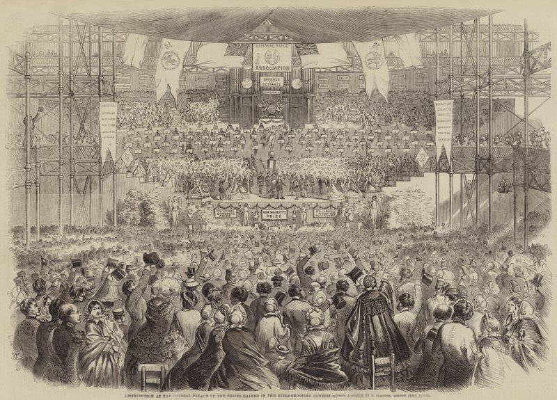 Distribution au Crystal Palace des prix remportés au concours de tir à la carabine - B. Clayton
