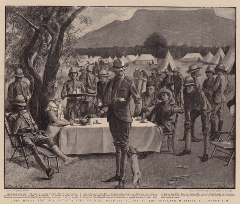 Lady Henry Bentinck recevant des officiers blessés pour le thé à l