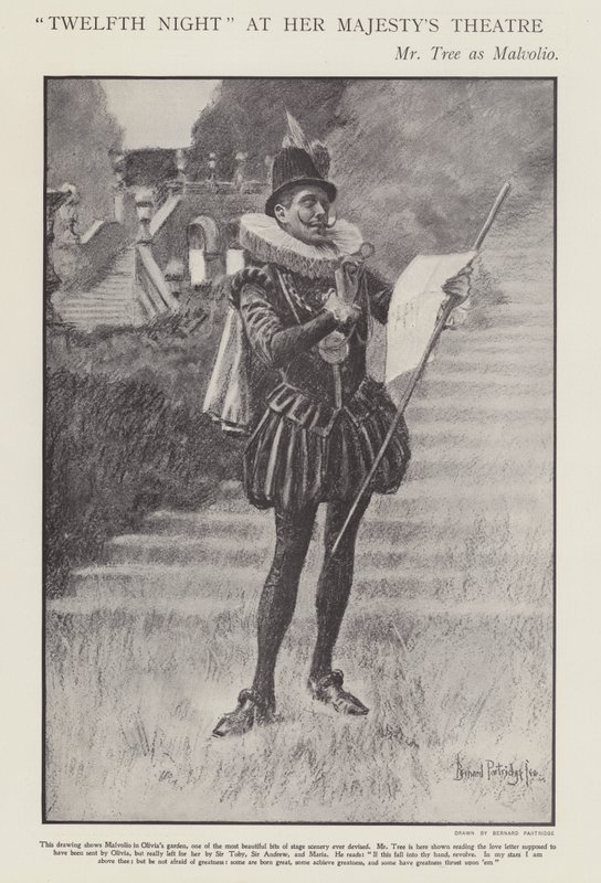 Herbert Beerbohm Tree en Malvolio dans une production de La Nuit des rois de Shakespeare au Her Majesty