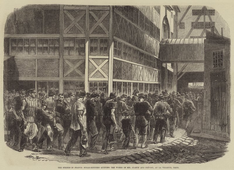 Les grèves en France, les raffineurs de sucre quittant les usines de MM Jeanty et Prévost, à La Villette, Paris - Burn Smeeton
