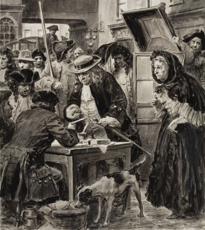 Un prêteur sur gages du XVIIIe siècle et ses clients (gouache sur papier) - C.L. Doughty