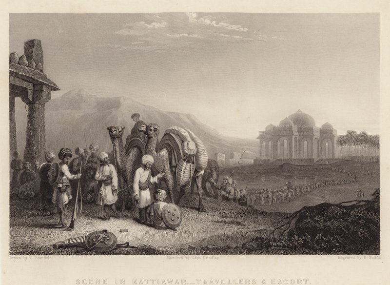 Scène à Kattiawar, voyageurs et escorte - C. (after) Stanfield