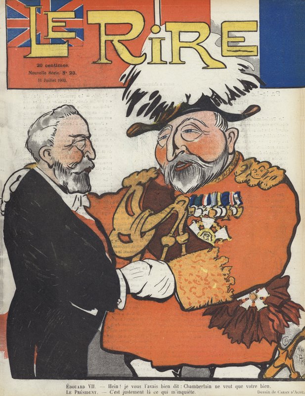 Le Président Loubet de France et le Roi Édouard VII. Illustration pour Le Rire - Caran d Ache