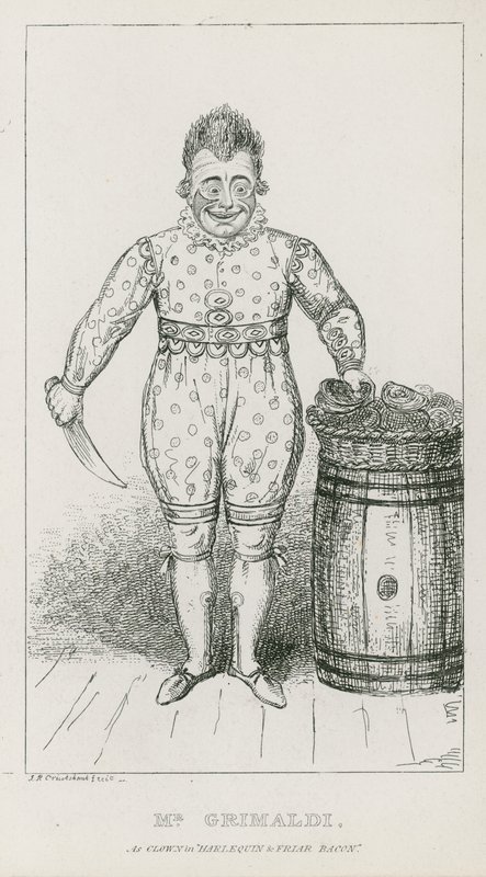 M. Joseph Grimaldi en clown dans Harlequin et Friar Bacon - Carl Georg Adolph Hasenpflug