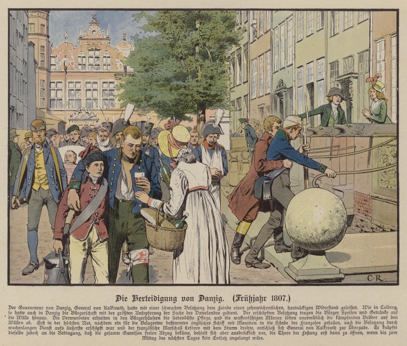 Civils aidant les blessés prussiens pendant la défense de Dantzig, printemps 1807 - Carl Röchling