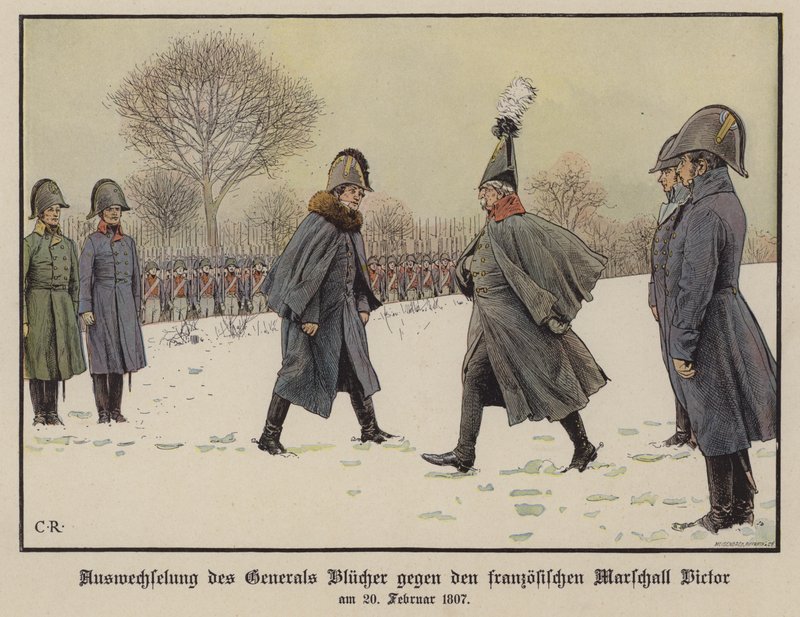 Échange des maréchaux de camp prussiens et français capturés Gebhard Blücher et Claude Victor-Perrin, 20 février 1807 - Carl Röchling