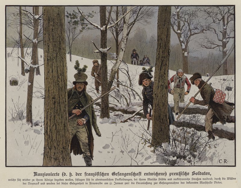 Soldats prussiens évitant la captivité française, janvier 1807 - Carl Röchling