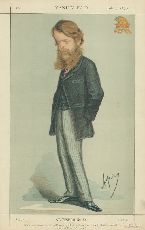 Le duc de Sutherland, simple et modeste lui-même mais magnifique et généreux envers ses semblables, le prince des ducs, 9 juillet 1870, caricature de Vanity Fair - Carlo Pellegrini