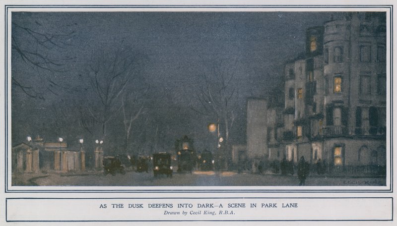À mesure que le crépuscule devient sombre - une scène à Park Lane - Cecil King