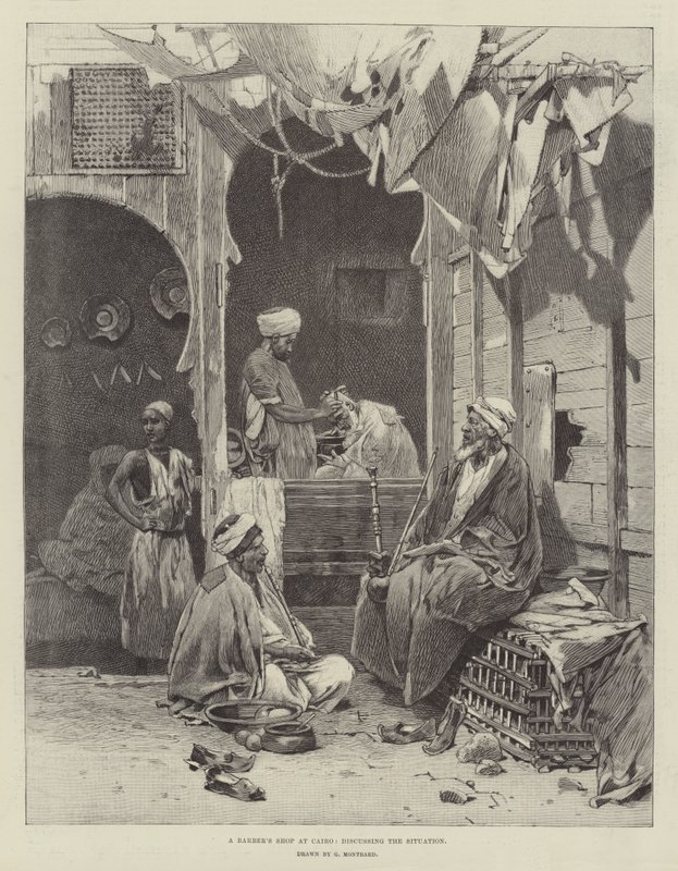Un salon de coiffure au Caire, discutant de la situation - Charles Auguste Loye
