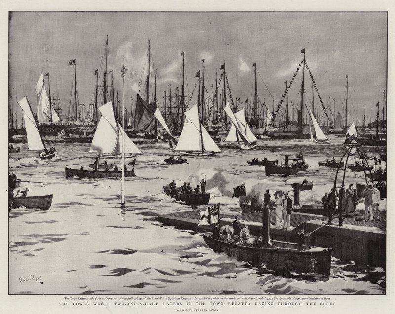 La semaine de Cowes, Deux-et-demi Raters dans la régate de la ville traversant la flotte - Charles Edward Dixon