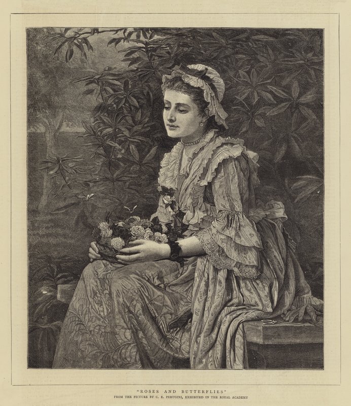 Roses et papillons - Charles Edward Perugini