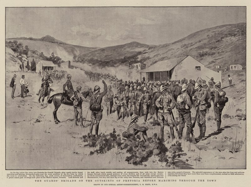 La Brigade des Gardes aux abords de Pretoria avant de traverser la ville - Charles Edwin Fripp